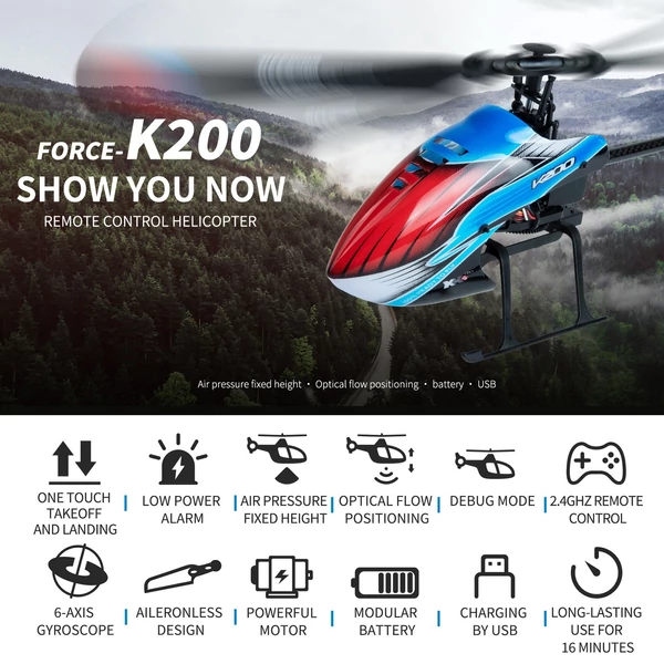 WLtoys K200 2,4 GHz-es távirányítós helikopter 6 tengelyes giroszkóp stabilizáló optikai áramlási pozicionálás