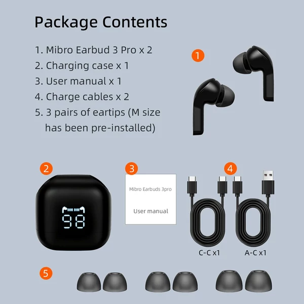 Mibro Earbuds 3 Pro vezeték nélküli BT V5.3 ENC zajszűrő fülhallgató