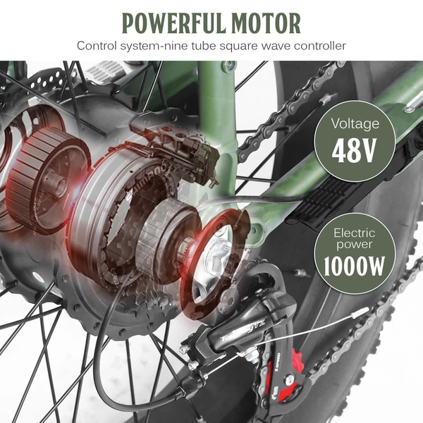 BEZIOR XF001 elektromos kerékpár 48V 1000W 12.5AH akkumulátor Max sebesség 45km/h - Zöld