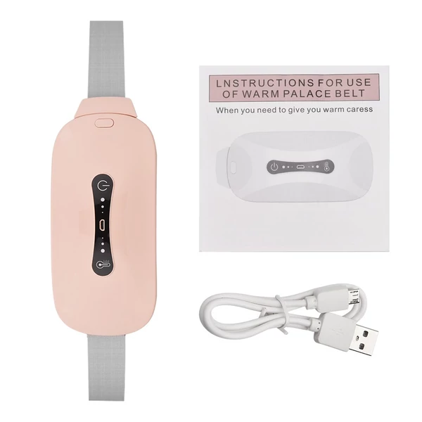 Hordozható menstruációs fűtőbetét vezeték nélküli USB-kábel 3 hőfokozattal és 3 vibrációs masszázsmóddal - Pink