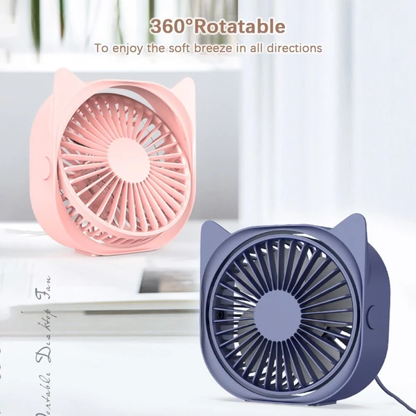 Hordozható asztali mini ventilátor USB 360°-ban forgatható, állítható sebességgel, alacsony dB - Kék