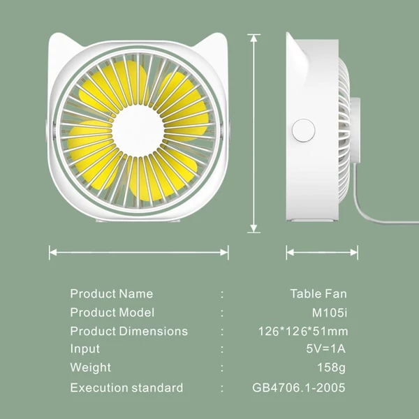 Hordozható asztali mini ventilátor USB 360°-ban forgatható, állítható sebességgel, alacsony dB - Pink