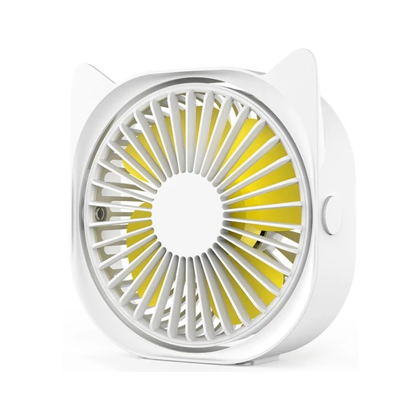 Hordozható asztali mini ventilátor USB 360°-ban forgatható, állítható sebességgel, alacsony dB - Fehér