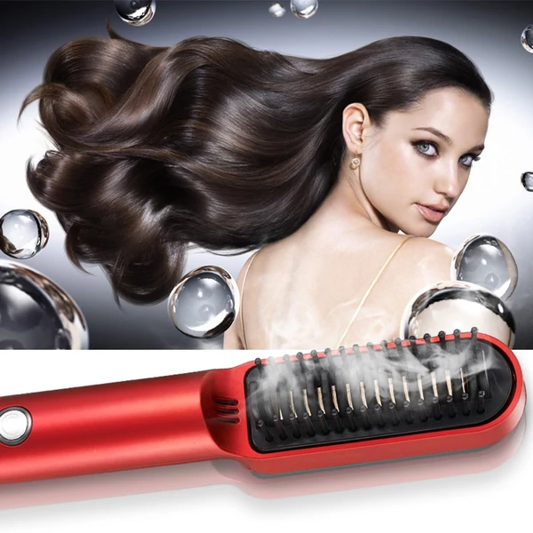 USB vezeték nélküli hajkiegyenesítő fésű - Piros