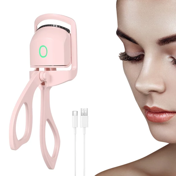 USB újratölthető elektromos fűtött szempilla göndörítő 2 állítható hőmérsékletű szempillaspirál kefével - Pink