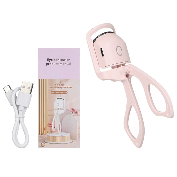 USB újratölthető elektromos fűtött szempilla göndörítő 2 állítható hőmérsékletű szempillaspirál kefével - Pink