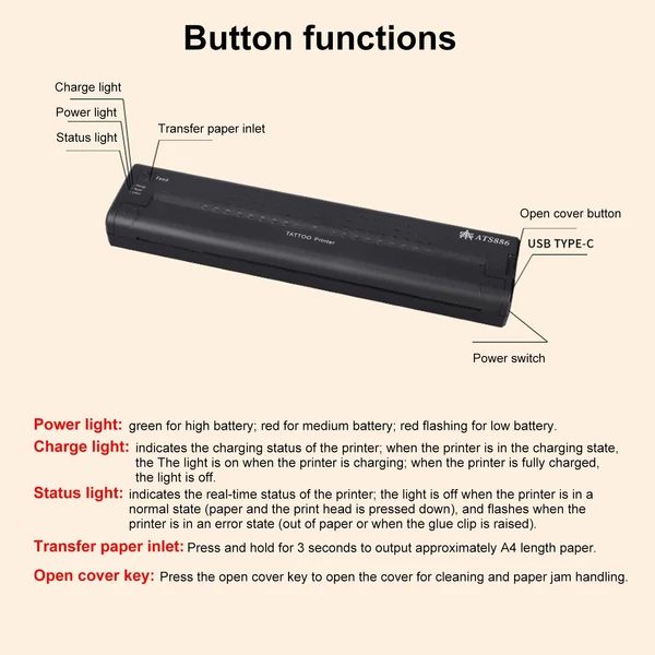 USB tetováló transzfer stencil gép 15 db tetováló papírral - Fehér