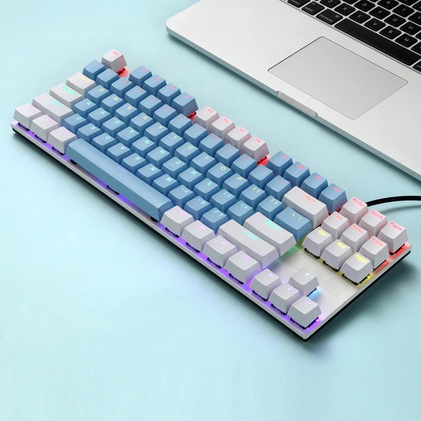 iBlancod K87 87 Gombos Vezetékes Mechanikus Gamer Billentyűzet - Fehér + Kék