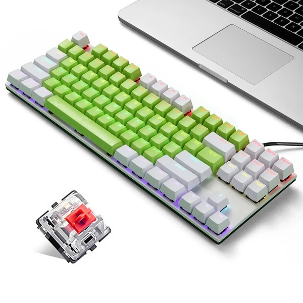 iBlancod K87 87 Gombos Vezetékes Mechanikus Gamer Billentyűzet - Fehér + Zöld