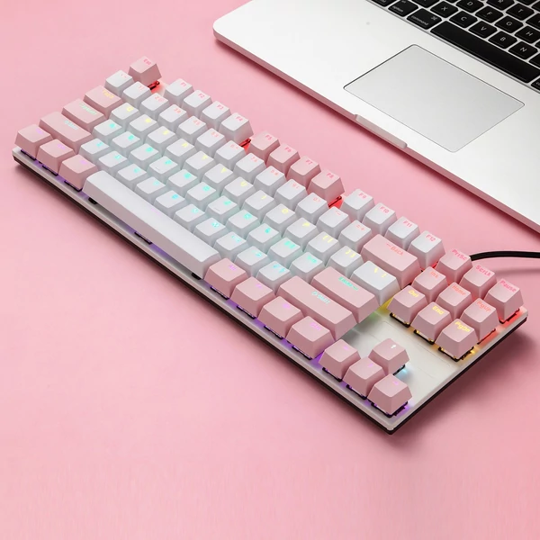 iBlancod K87 87 Gombos Vezetékes Mechanikus Gamer Billentyűzet - Pink + Fehér