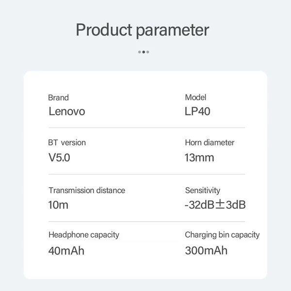 Lenovo LP40 fejhallgató True Wireless BT fülhallgató félig-fülbe helyezhető sportfülhallgató 13 mm-es mozgótekerccsel - Fehér