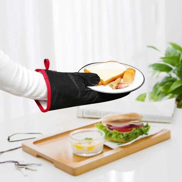 Konyhai pamut szilikon sütőkesztyű, hőálló, csúszásmentes grillkesztyű edényfogó 1 pár sütőkesztyű 2 edénytartó - Barna
