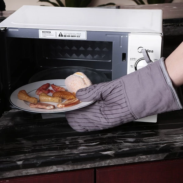 Konyhai pamut szilikon sütőkesztyű, hőálló, csúszásmentes grillkesztyű edényfogó 1 pár sütőkesztyű 2 edénytartó - Szürke
