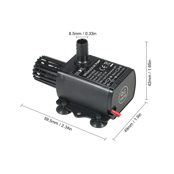 Decdeal DC12V 5W Ultra-csendes mini búvárvízszivattyú szökőkúthoz, akváriumi keringető 280 l/h Emelés 300 cm