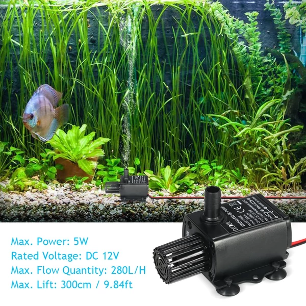 Decdeal DC12V 5W Ultra-csendes mini búvárvízszivattyú szökőkúthoz, akváriumi keringető 280 l/h Emelés 300 cm
