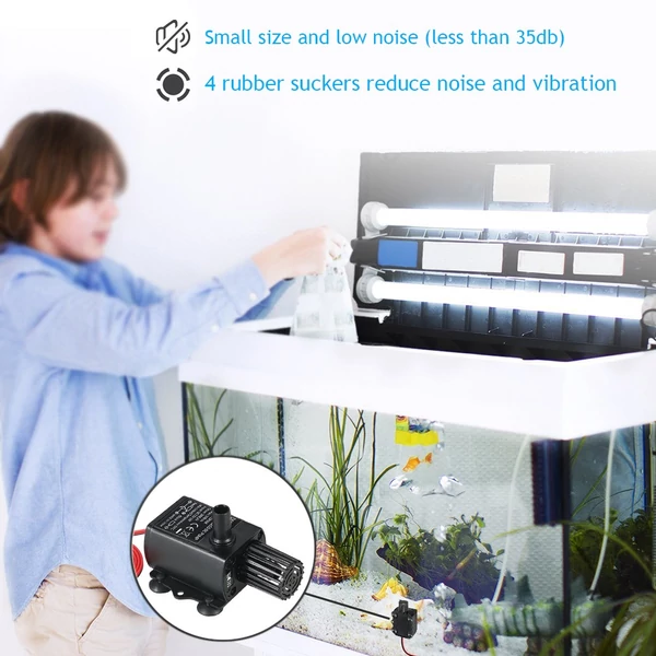 Decdeal DC12V 5W Ultra-csendes mini búvárvízszivattyú szökőkúthoz, akváriumi keringető 280 l/h Emelés 300 cm