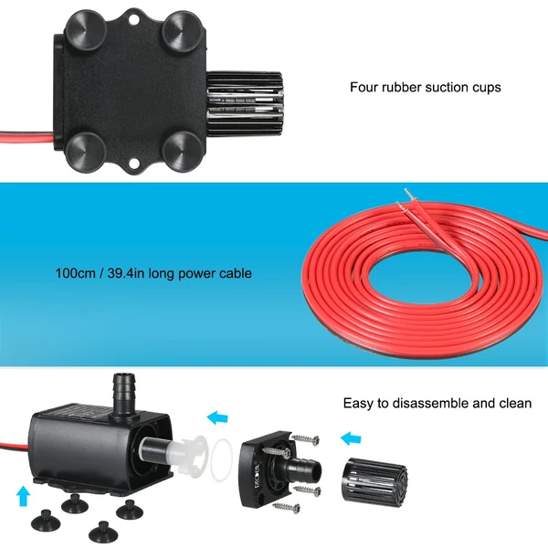 Decdeal DC12V 5W Ultra-csendes mini búvárvízszivattyú szökőkúthoz, akváriumi keringető 280 l/h Emelés 300 cm