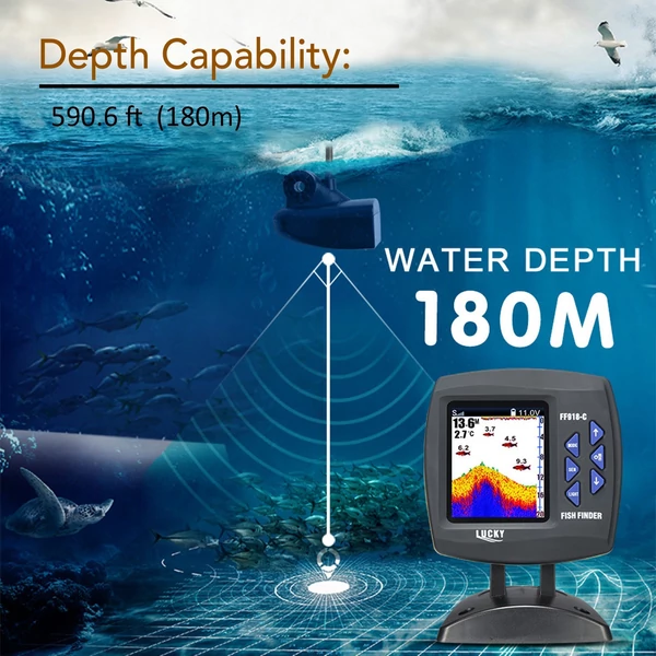 Vezetékes halkereső jelátalakító érzékelő 45 fokos víz alatti horgászkamera LCD csónak 180 méteres mélység érzékelést támogat 45°-os sugárzási szöggel 200 khz-ben