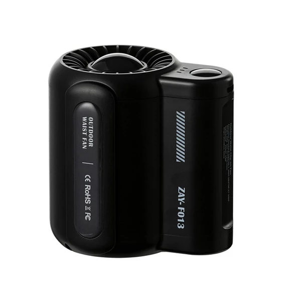 USB újratölthető hordozható derékra akasztott ventilátor némítás lapát nélkül - Fekete