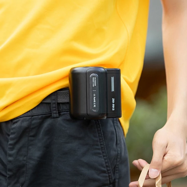 USB újratölthető hordozható derékra akasztott ventilátor némítás lapát nélkül - Zöld