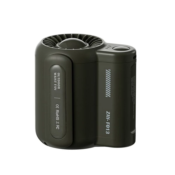 USB újratölthető hordozható derékra akasztott ventilátor némítás lapát nélkül - Zöld