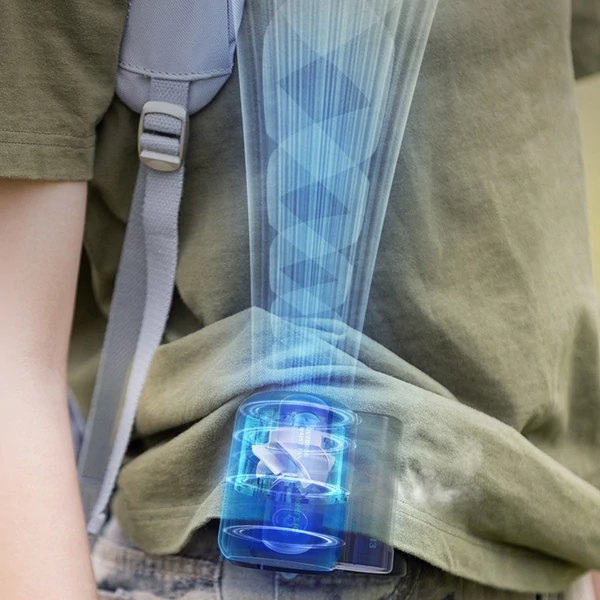 USB újratölthető hordozható derékra akasztott ventilátor némítás lapát nélkül - Fehér