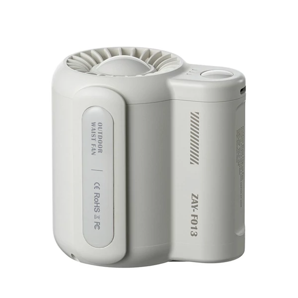 USB újratölthető hordozható derékra akasztott ventilátor némítás lapát nélkül - Fehér