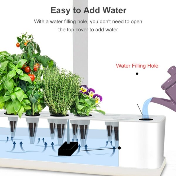Intelligens hidroponikus beltéri termesztőrendszer 9 hüvelyes automatikus időzítés állítható 15 W-os LED növekedési lámpákkal 2 literes víztartály Intelligens vízszivattyú