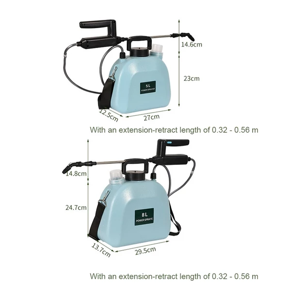 Elektromos kerti öntöző berendezés, vízpermetező gép, 320-560 mm-es teleszkópos rúd - Kék, 5 literes