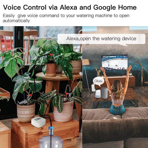 Tuya WiFi digitális intelligens automata mikro-csepegő öntözésvezérlő napelemmel az automatikus kerti öntözőrendszerhez, kompatibilis az Alexa Google Voice Control szolgáltatással