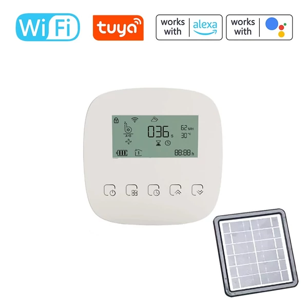 Tuya WiFi digitális intelligens automata mikro-csepegő öntözésvezérlő napelemmel az automatikus kerti öntözőrendszerhez, kompatibilis az Alexa Google Voice Control szolgáltatással