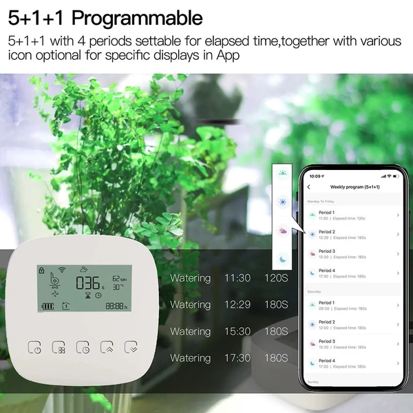 Tuya WiFi digitális intelligens automata mikro-csepegő öntözésvezérlő napelemmel az automatikus kerti öntözőrendszerhez, kompatibilis az Alexa Google Voice Control szolgáltatással