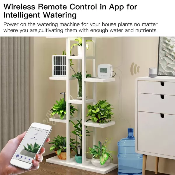 Tuya WiFi digitális intelligens automata mikro-csepegő öntözésvezérlő napelemmel az automatikus kerti öntözőrendszerhez, kompatibilis az Alexa Google Voice Control szolgáltatással