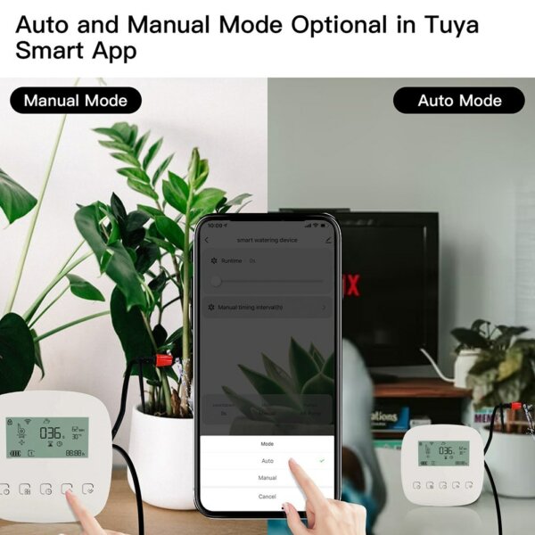 Tuya WiFi digitális intelligens automata mikro-csepegő öntözésvezérlő napelemmel az automatikus kerti öntözőrendszerhez, kompatibilis az Alexa Google Voice Control szolgáltatással