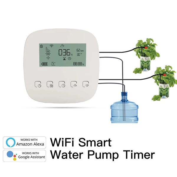 Tuya WiFi digitális intelligens automata mikro-csepegő öntözésvezérlő napelemmel az automatikus kerti öntözőrendszerhez, kompatibilis az Alexa Google Voice Control szolgáltatással