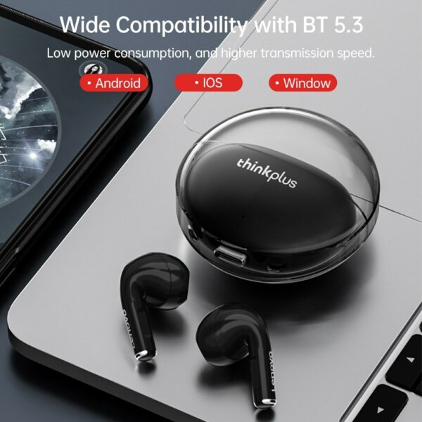 Lenovo LP80 Pro vezeték nélküli BT5.3 fél fülbe helyezhető fejhallgató gyorstöltés HiFi sztereóval - Fekete, stílus 1