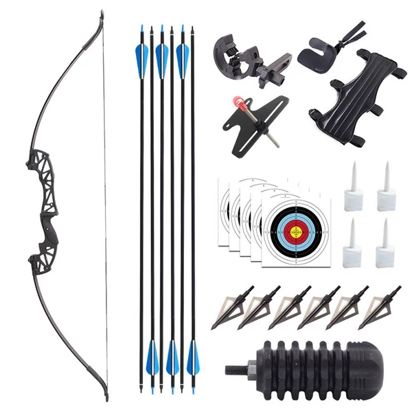 Recurve íjászat magnézium-alumínium íj és 6 nyílvessző szett gyermek tinédzser kezdő sportolóknak