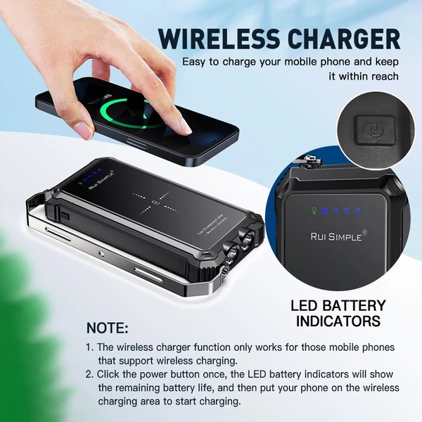 TOMSHOO LED kültéri kempinglámpás vezeték nélküli töltővel 20000mAh USB újratölthető