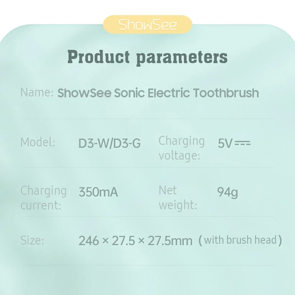 ShowSee Sonic Electric D3 fogfehérítő ultrahangos vibrációs intelligens fogkefe - Zöld