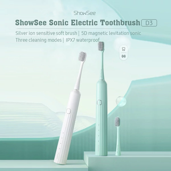 ShowSee Sonic Electric D3 fogfehérítő ultrahangos vibrációs intelligens fogkefe - Zöld