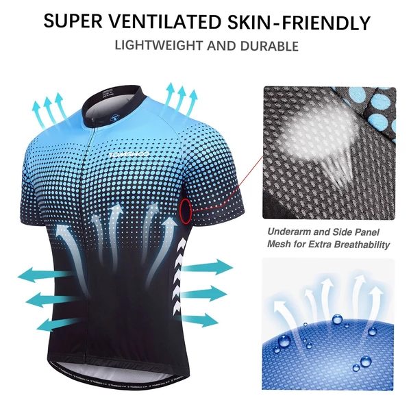 TOMSHOO férfi nyári rövid kerékpáros mez 5D géllel párnázott rövidnadrággal, gyorsan szárad, légáteresztő szett - Kék, M méret