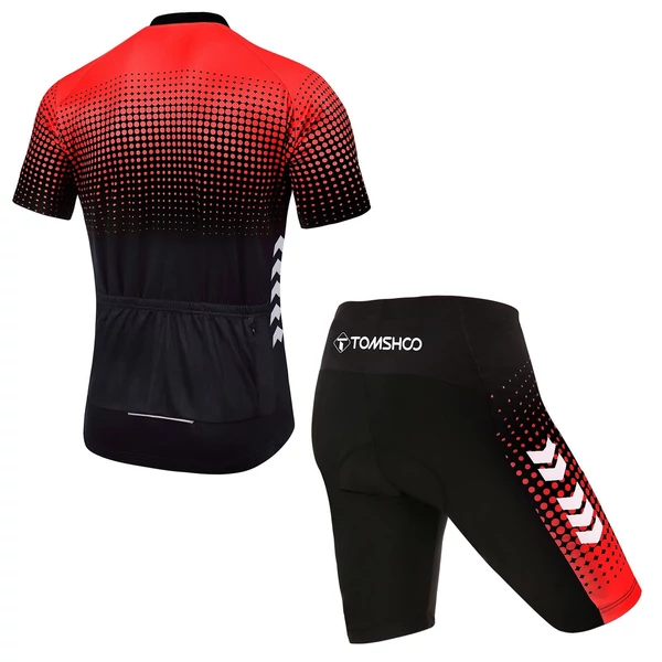 TOMSHOO férfi nyári rövid kerékpáros mez 5D géllel párnázott rövidnadrággal, gyorsan szárad, légáteresztő szett - Piros, L méret