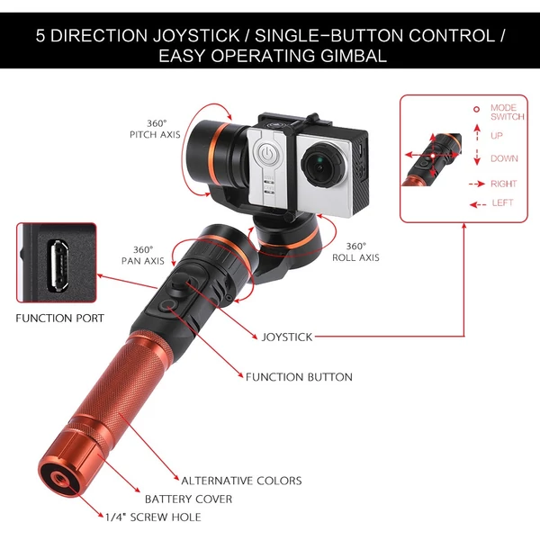 hohem HG3 3 tengelyes kézi gimbal akciókamera stabilizátor - Narancs