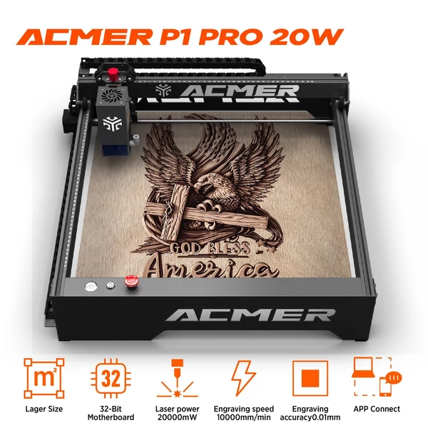ACMER P1 20W lézergravírozó automata levegő-rásegítő rendszerrel 10000mm/perc