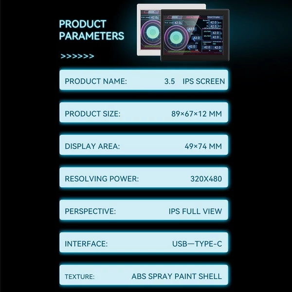 3,5 hüvelykes IPS számítógép-monitor CPU GPU felügyeleti alképernyő ABS ház támogatása - Fekete