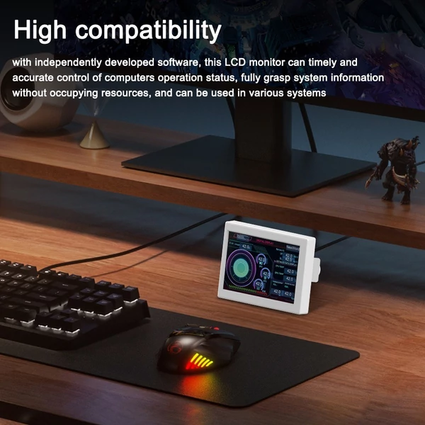 3,5 hüvelykes IPS számítógép-monitor CPU GPU felügyeleti alképernyő ABS ház támogatása - Fekete