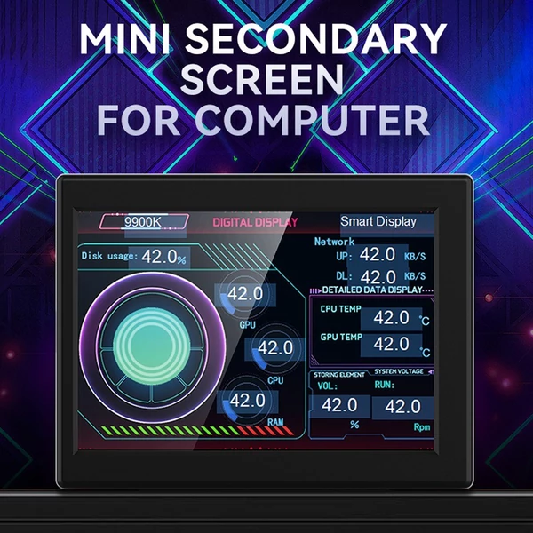3,5 hüvelykes IPS számítógép-monitor CPU GPU felügyeleti alképernyő ABS ház támogatása - Fekete
