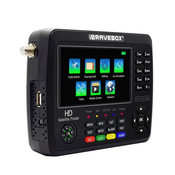 iBRAVEBOX V10 Finder Max HD műholdas TV jelkereső DVB-S/S2/S2X digitális kézi jelmérő műholdkereső H.265 4,3 hüvelykes LCD a parabolaantenna beállításához
