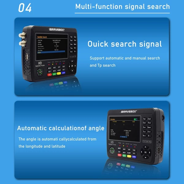 iBRAVEBOX V10 Finder Max HD műholdas TV jelkereső DVB-S/S2/S2X digitális kézi jelmérő műholdkereső H.265 4,3 hüvelykes LCD a parabolaantenna beállításához