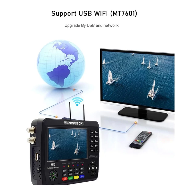 iBRAVEBOX V10 Finder Max HD műholdas TV jelkereső DVB-S/S2/S2X digitális kézi jelmérő műholdkereső H.265 4,3 hüvelykes LCD a parabolaantenna beállításához